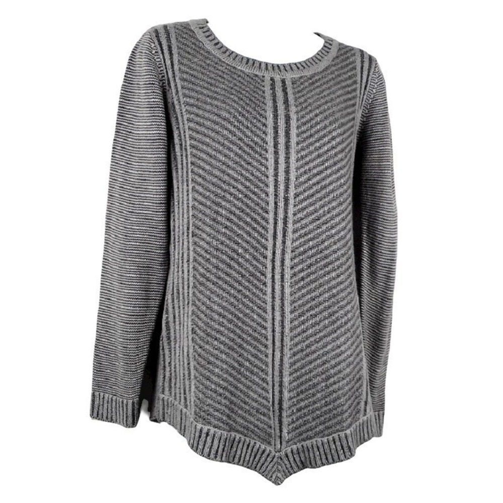 AB Studio Sweater Small Gray Pullover Long Sleeve Round Neck Chevron Casual